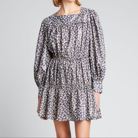 Ciao Lucia Alessandra Dress Navy Blue Lurex Floral XS
